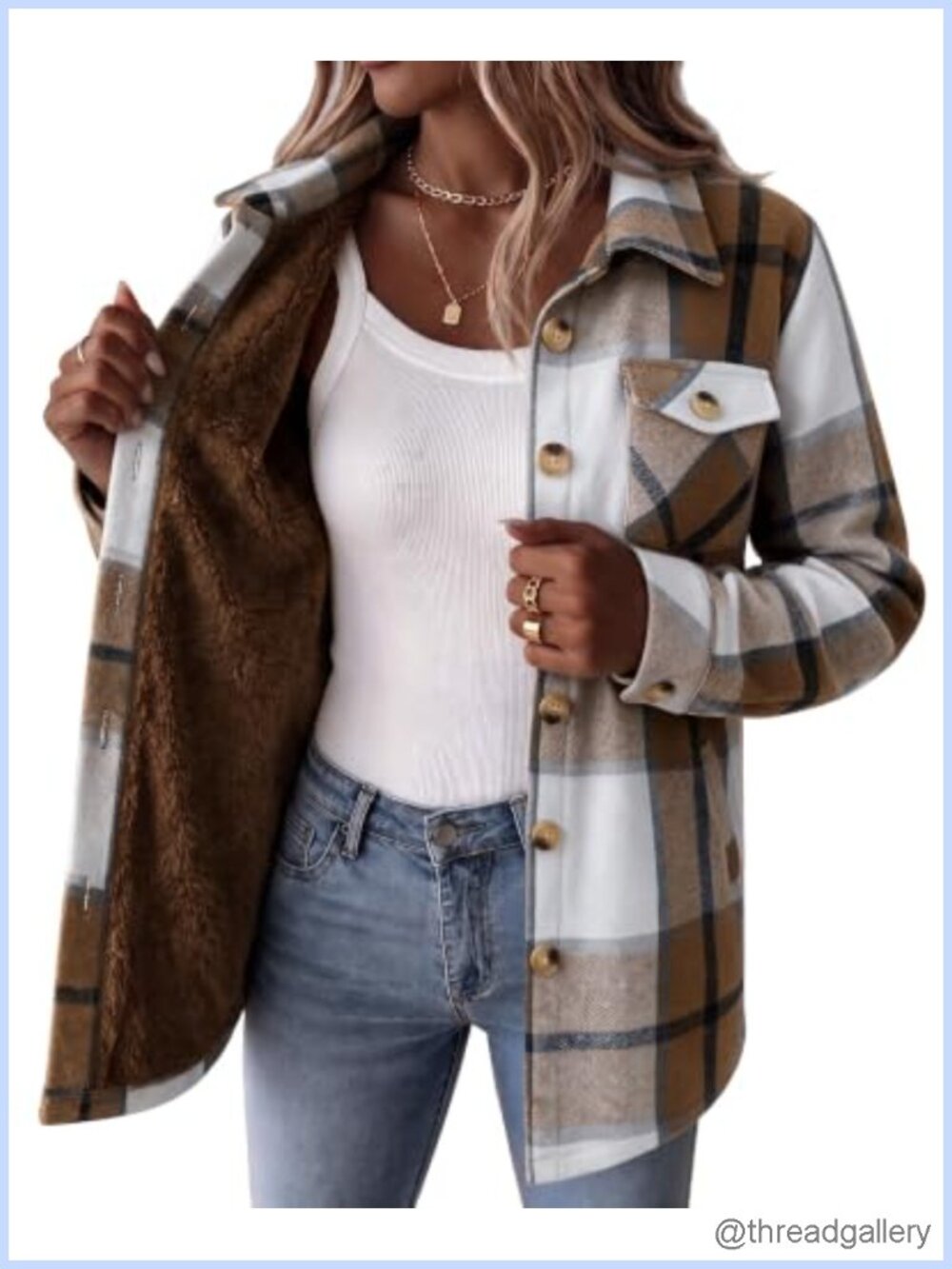 Sherpa Fleece Lined Plaid Flannel Jacket Button Down Winter Coat